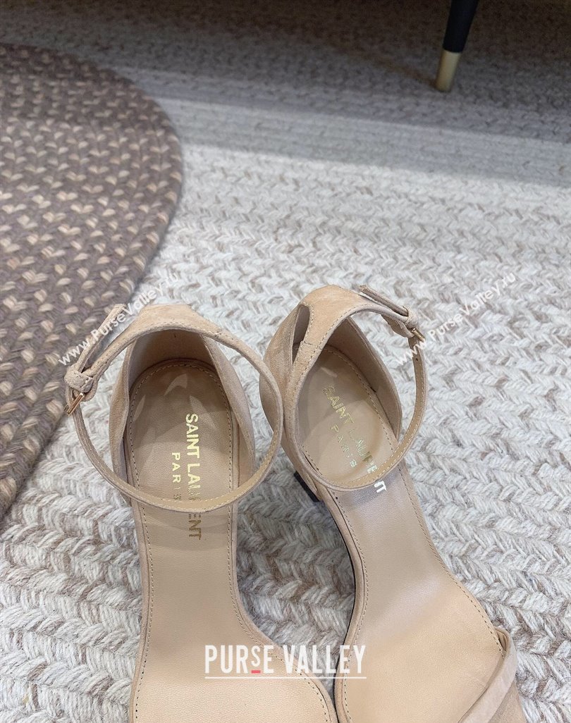 Saint Laurent Heel 8.5cm Opyum sandals in Suede leather 557679 Beige (modeng-24032244)