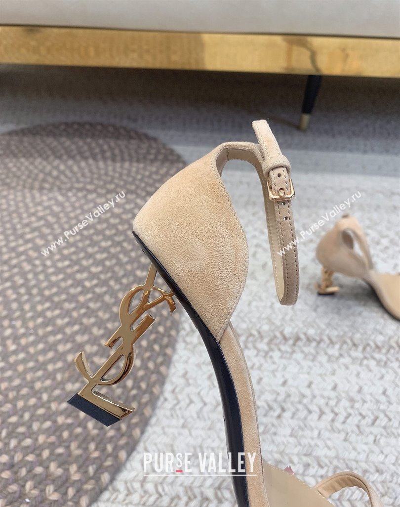 Saint Laurent Heel 8.5cm Opyum sandals in Suede leather 557679 Beige (modeng-24032244)