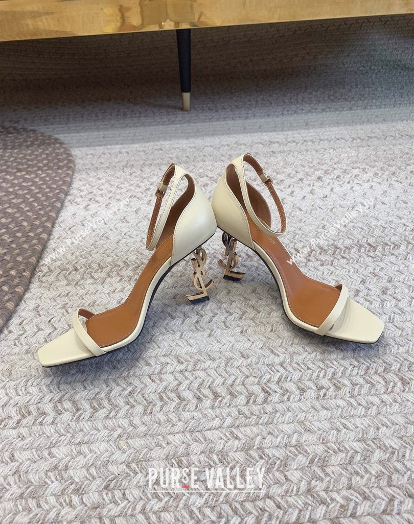 Saint Laurent Heel 8.5cm Opyum sandals in leather 557679 Beige (modeng-24032242)