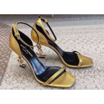 Saint Laurent Heel 8.5cm Opyum sandals in leather 557679 Gold (modeng-24032243)