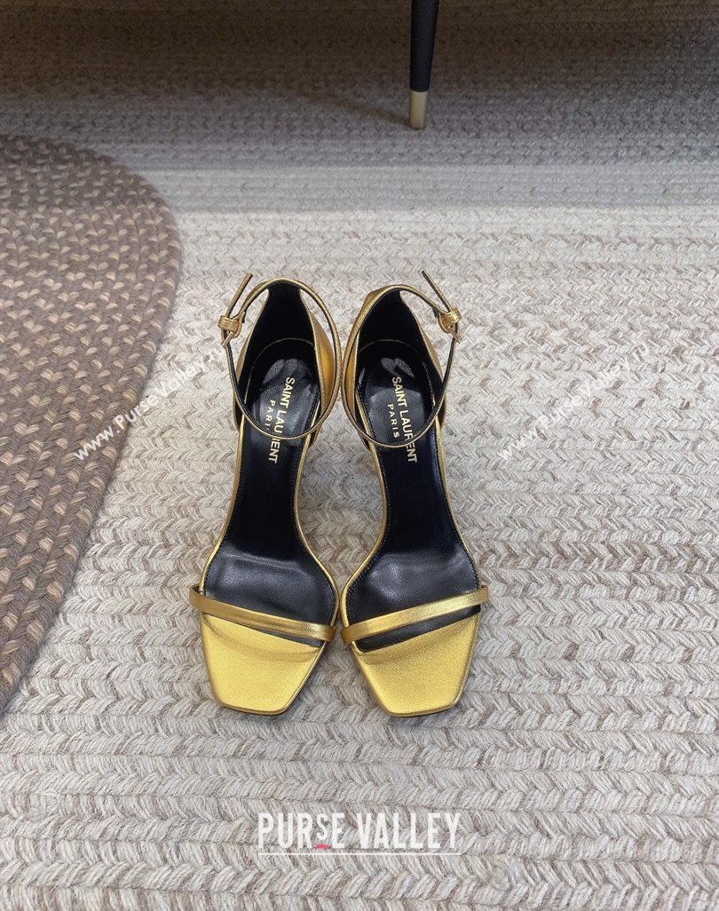 Saint Laurent Heel 8.5cm Opyum sandals in leather 557679 Gold (modeng-24032243)