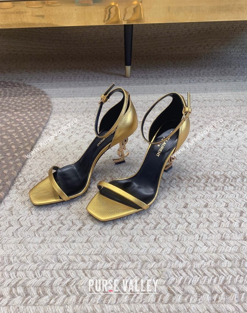 Saint Laurent Heel 8.5cm Opyum sandals in leather 557679 Gold (modeng-24032243)