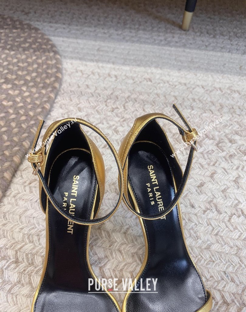 Saint Laurent Heel 8.5cm Opyum sandals in leather 557679 Gold (modeng-24032243)