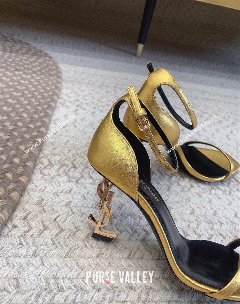 Saint Laurent Heel 8.5cm Opyum sandals in leather 557679 Gold (modeng-24032243)