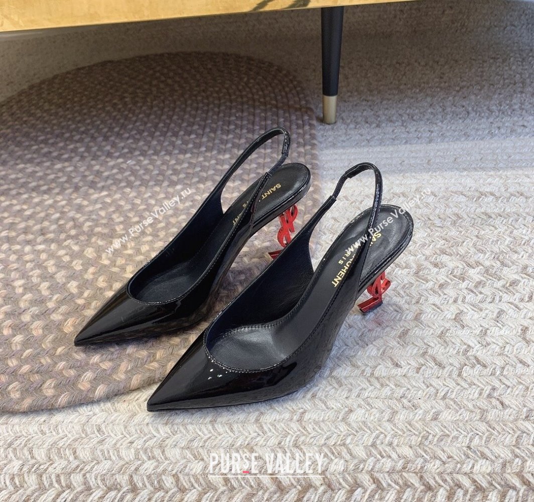 Saint Laurent Heel 8.5cm Opyum slingback Pumps in patent leather Black/Red (modeng-24032216)