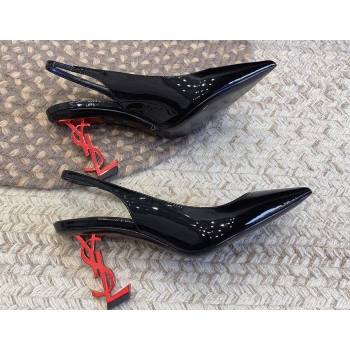 Saint Laurent Heel 8.5cm Opyum slingback Pumps in patent leather Black/Red (modeng-24032216)