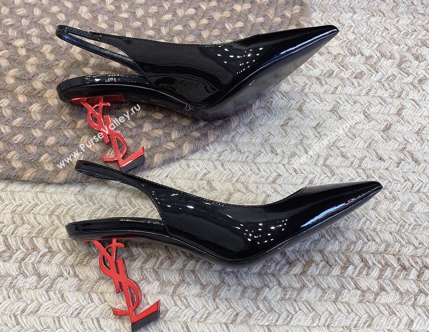 Saint Laurent Heel 8.5cm Opyum slingback Pumps in patent leather Black/Red (modeng-24032216)