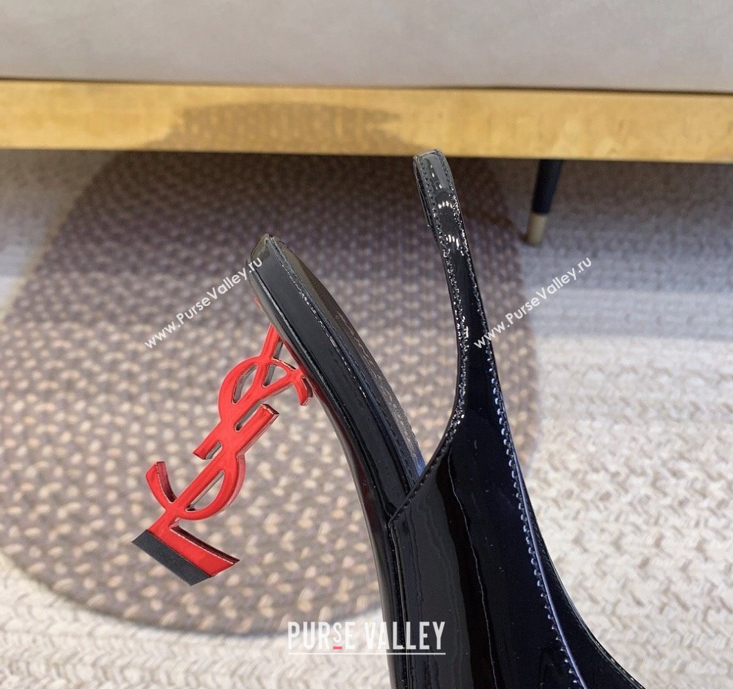 Saint Laurent Heel 8.5cm Opyum slingback Pumps in patent leather Black/Red (modeng-24032216)