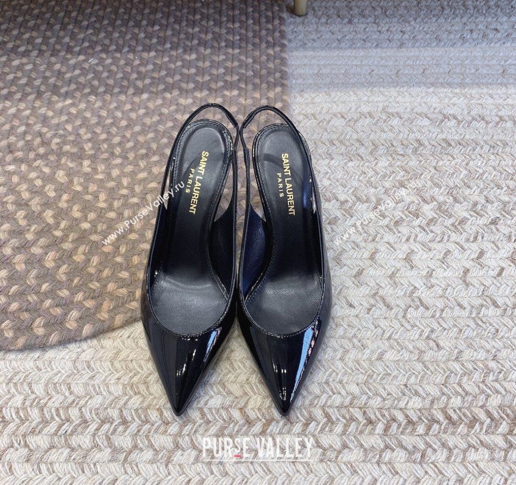 Saint Laurent Heel 8.5cm Opyum slingback Pumps in patent leather Black/Silver (modeng-24032214)