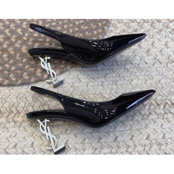 Saint Laurent Heel 8.5cm Opyum slingback Pumps in patent leather Black/Silver (modeng-24032214)