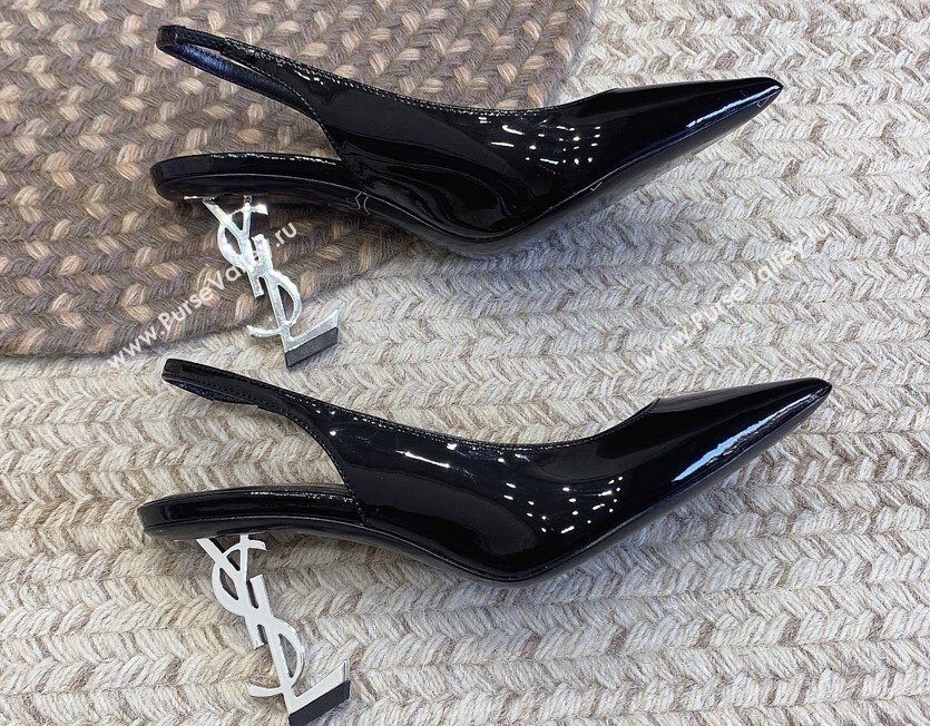 Saint Laurent Heel 8.5cm Opyum slingback Pumps in patent leather Black/Silver (modeng-24032214)