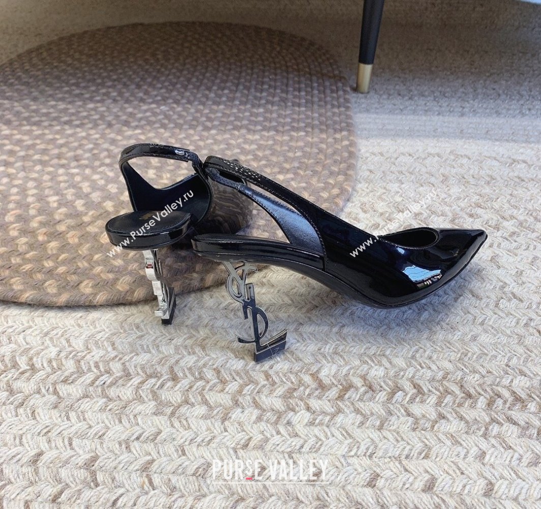 Saint Laurent Heel 8.5cm Opyum slingback Pumps in patent leather Black/Silver (modeng-24032214)