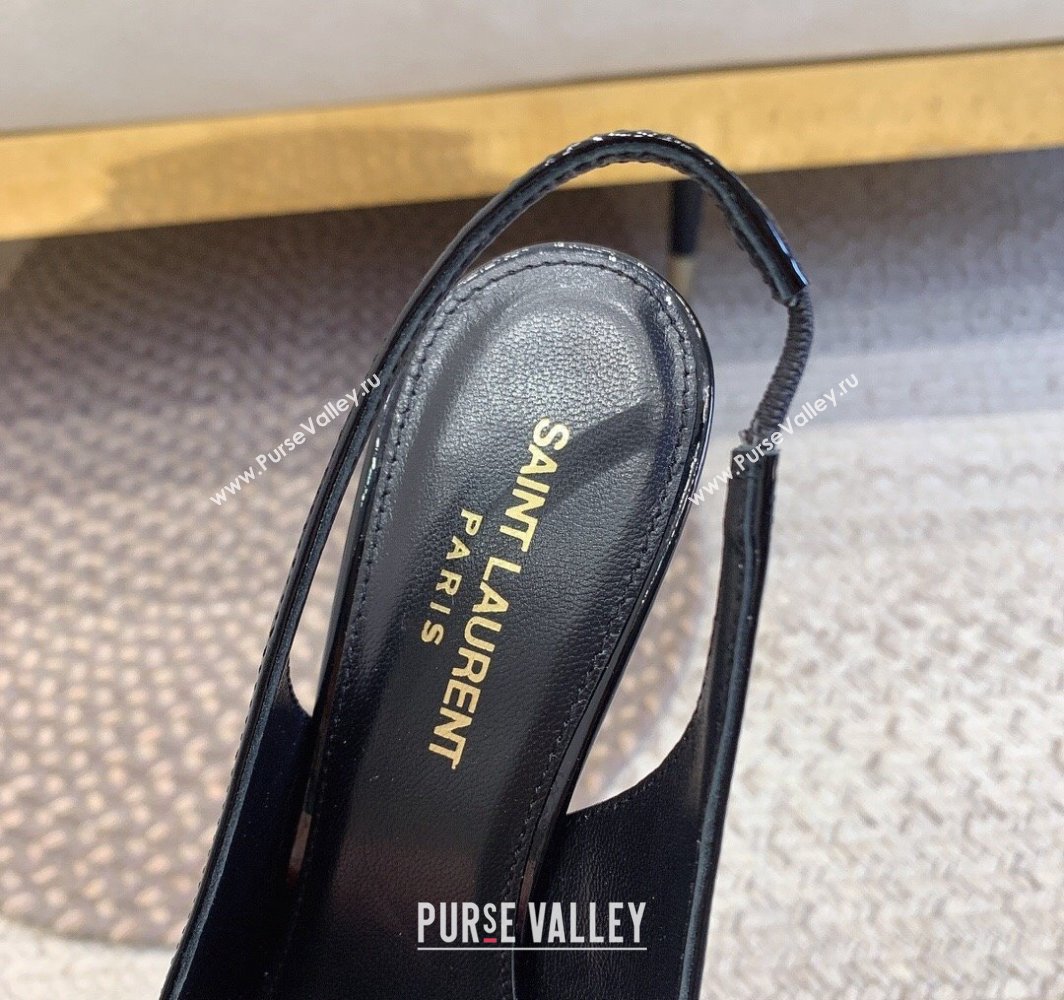 Saint Laurent Heel 8.5cm Opyum slingback Pumps in patent leather Black/Silver (modeng-24032214)