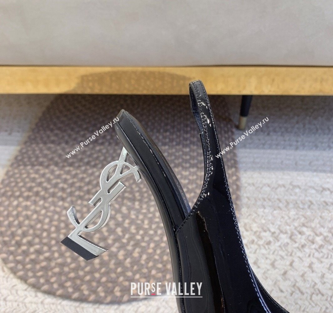 Saint Laurent Heel 8.5cm Opyum slingback Pumps in patent leather Black/Silver (modeng-24032214)