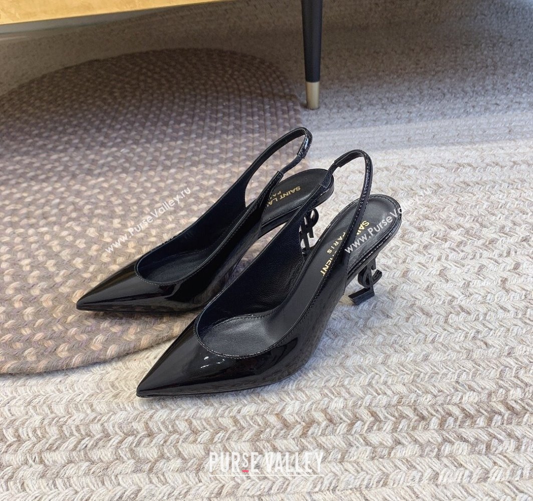 Saint Laurent Heel 8.5cm Opyum slingback Pumps in patent leather So Black (modeng-24032213)