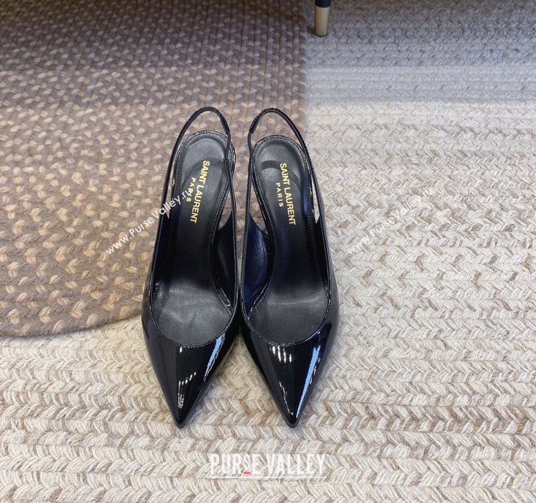 Saint Laurent Heel 8.5cm Opyum slingback Pumps in patent leather So Black (modeng-24032213)