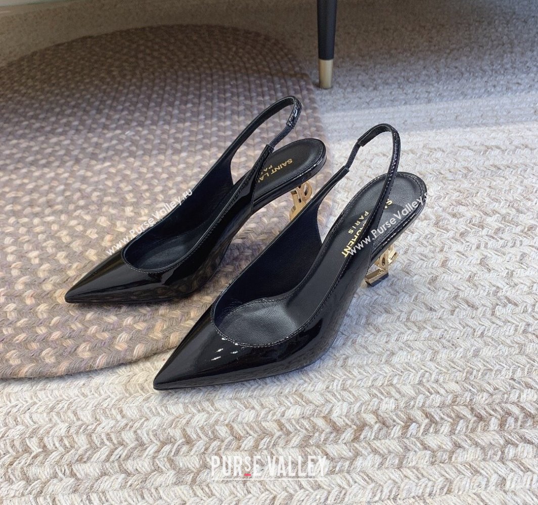 Saint Laurent Heel 8.5cm Opyum slingback Pumps in patent leather Black/Gold (modeng-24032215)