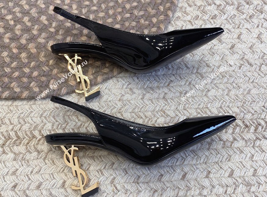 Saint Laurent Heel 8.5cm Opyum slingback Pumps in patent leather Black/Gold (modeng-24032215)