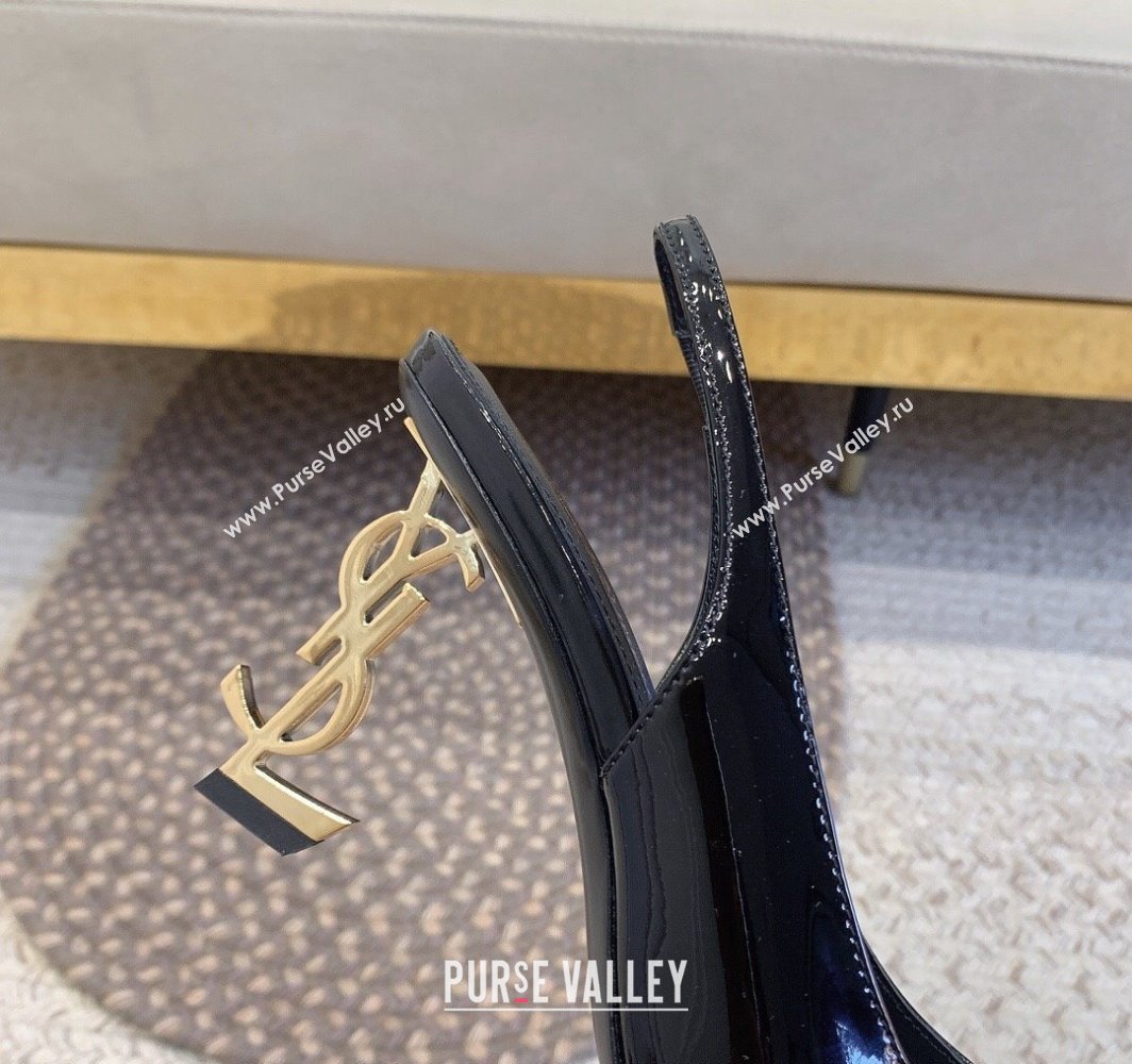 Saint Laurent Heel 8.5cm Opyum slingback Pumps in patent leather Black/Gold (modeng-24032215)