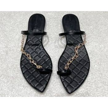 Bottega Veneta Leaf Flat Thong Sandals Black with signature knot chain embellishment 2024 (modeng-24032673)