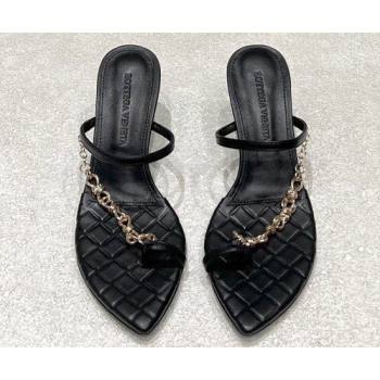 Bottega Veneta Heel 6.5cm Leaf Thong Sandals Black with signature knot chain embellishment 2024 (modeng-24032671)