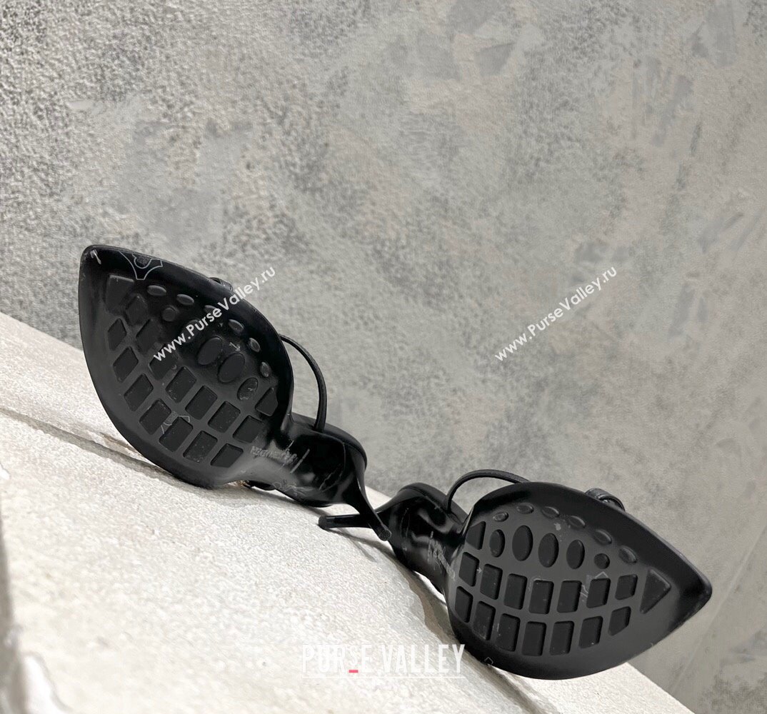 Bottega Veneta Heel 6.5cm Leaf Thong Sandals Black with signature knot chain embellishment 2024 (modeng-24032671)