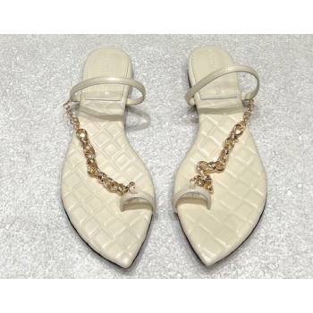 Bottega Veneta Leaf Flat Thong Sandals Creamy with signature knot chain embellishment 2024 (modeng-24032674)