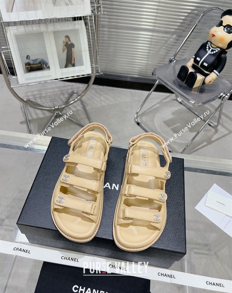 Chanel Crystal CC Logo Beach Sandals Beige 2024 (modeng-24032547)