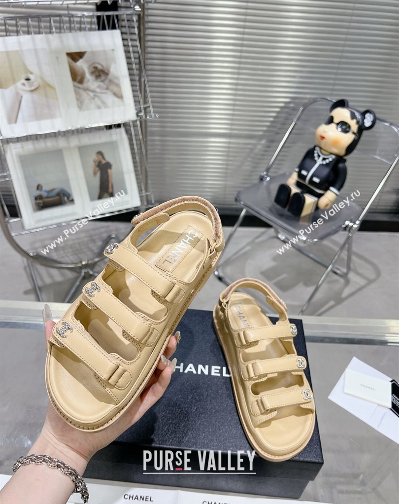 Chanel Crystal CC Logo Beach Sandals Beige 2024 (modeng-24032547)