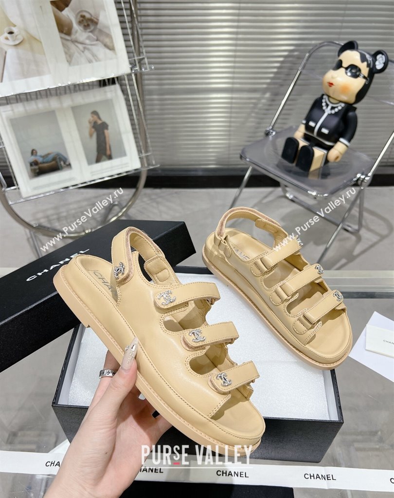 Chanel Crystal CC Logo Beach Sandals Beige 2024 (modeng-24032547)