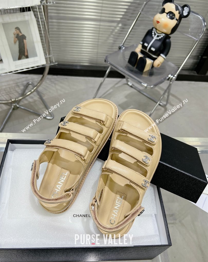 Chanel Crystal CC Logo Beach Sandals Beige 2024 (modeng-24032547)