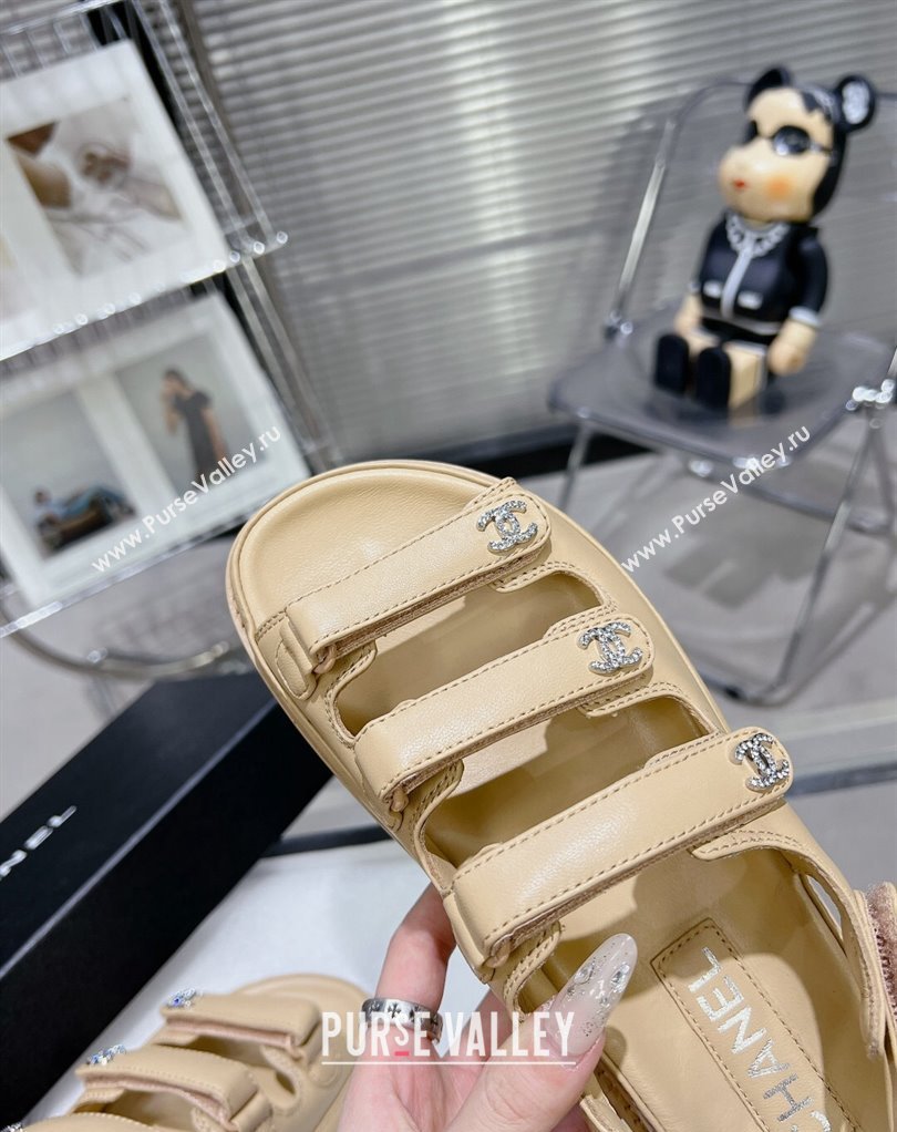 Chanel Crystal CC Logo Beach Sandals Beige 2024 (modeng-24032547)