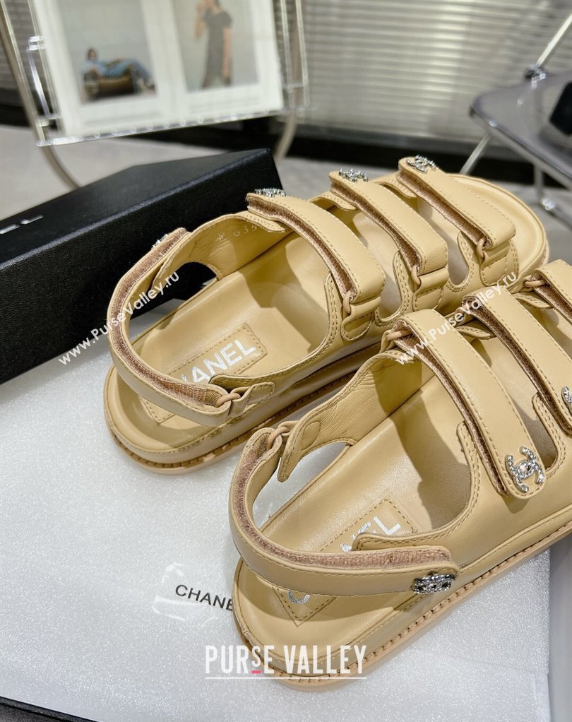 Chanel Crystal CC Logo Beach Sandals Beige 2024 (modeng-24032547)