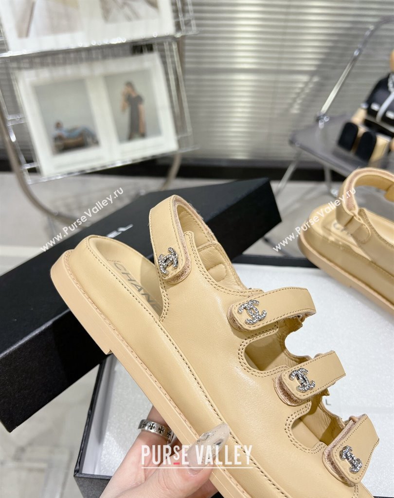 Chanel Crystal CC Logo Beach Sandals Beige 2024 (modeng-24032547)