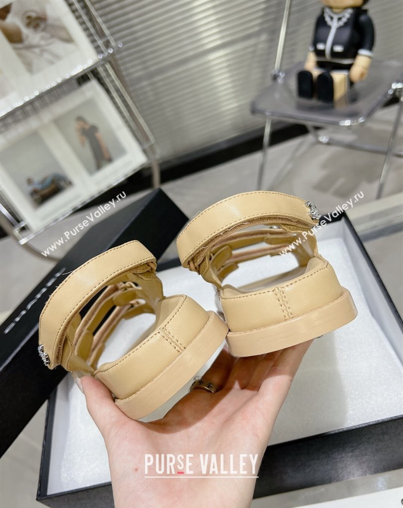 Chanel Crystal CC Logo Beach Sandals Beige 2024 (modeng-24032547)