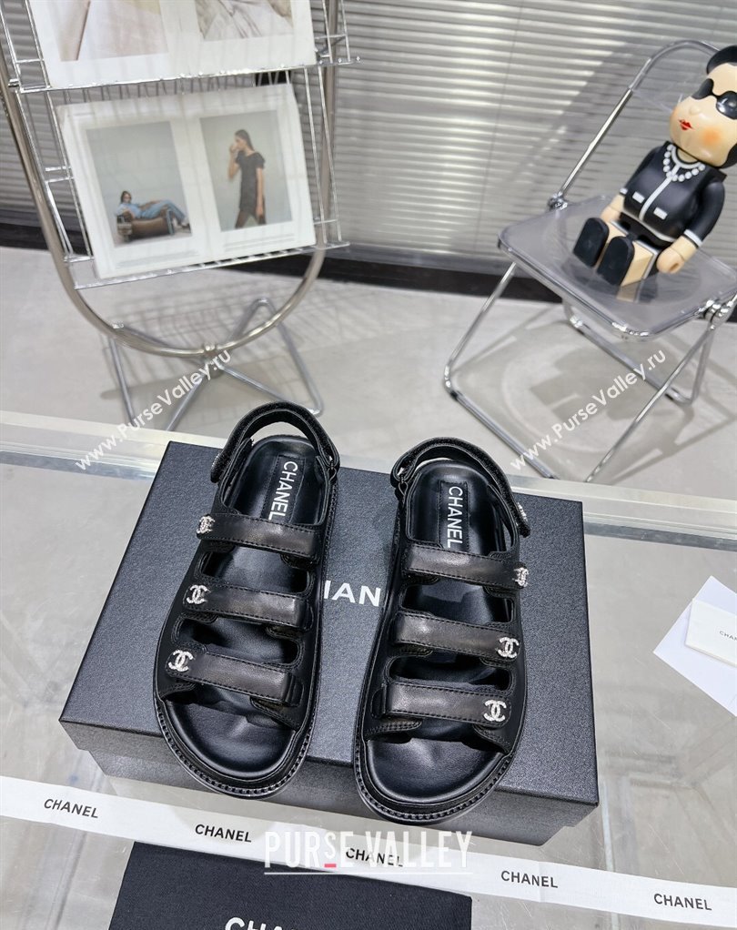 Chanel Crystal CC Logo Beach Sandals Black 2024 (modeng-24032549)