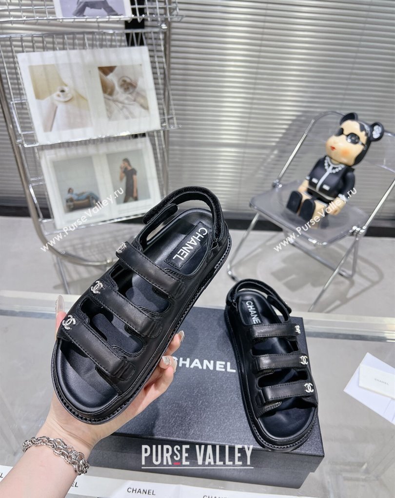 Chanel Crystal CC Logo Beach Sandals Black 2024 (modeng-24032549)