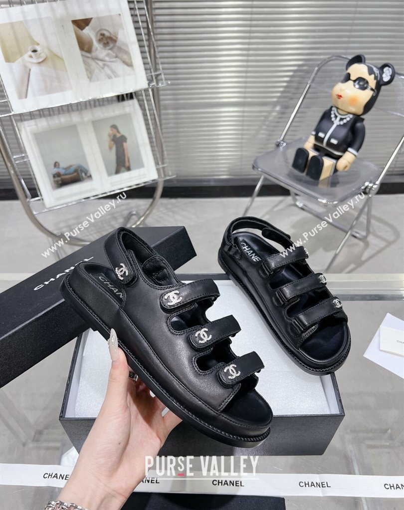 Chanel Crystal CC Logo Beach Sandals Black 2024 (modeng-24032549)