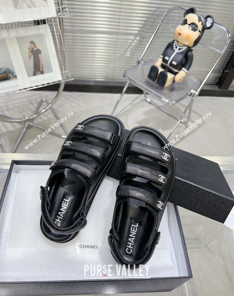 Chanel Crystal CC Logo Beach Sandals Black 2024 (modeng-24032549)