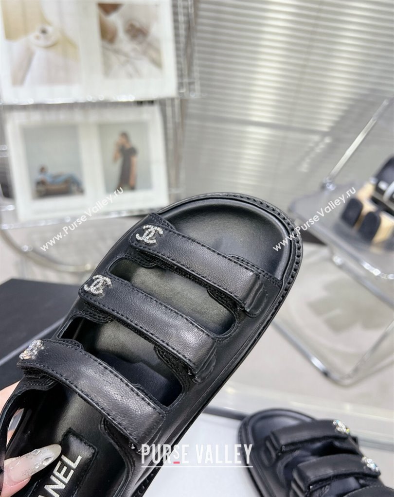 Chanel Crystal CC Logo Beach Sandals Black 2024 (modeng-24032549)