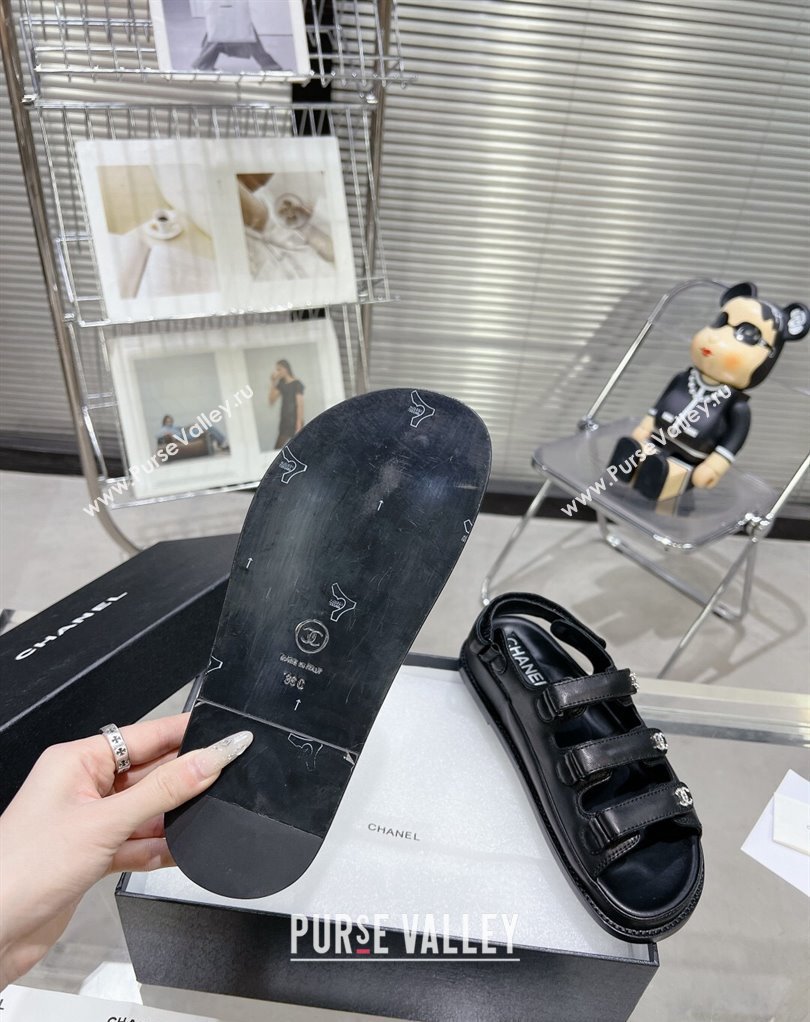 Chanel Crystal CC Logo Beach Sandals Black 2024 (modeng-24032549)