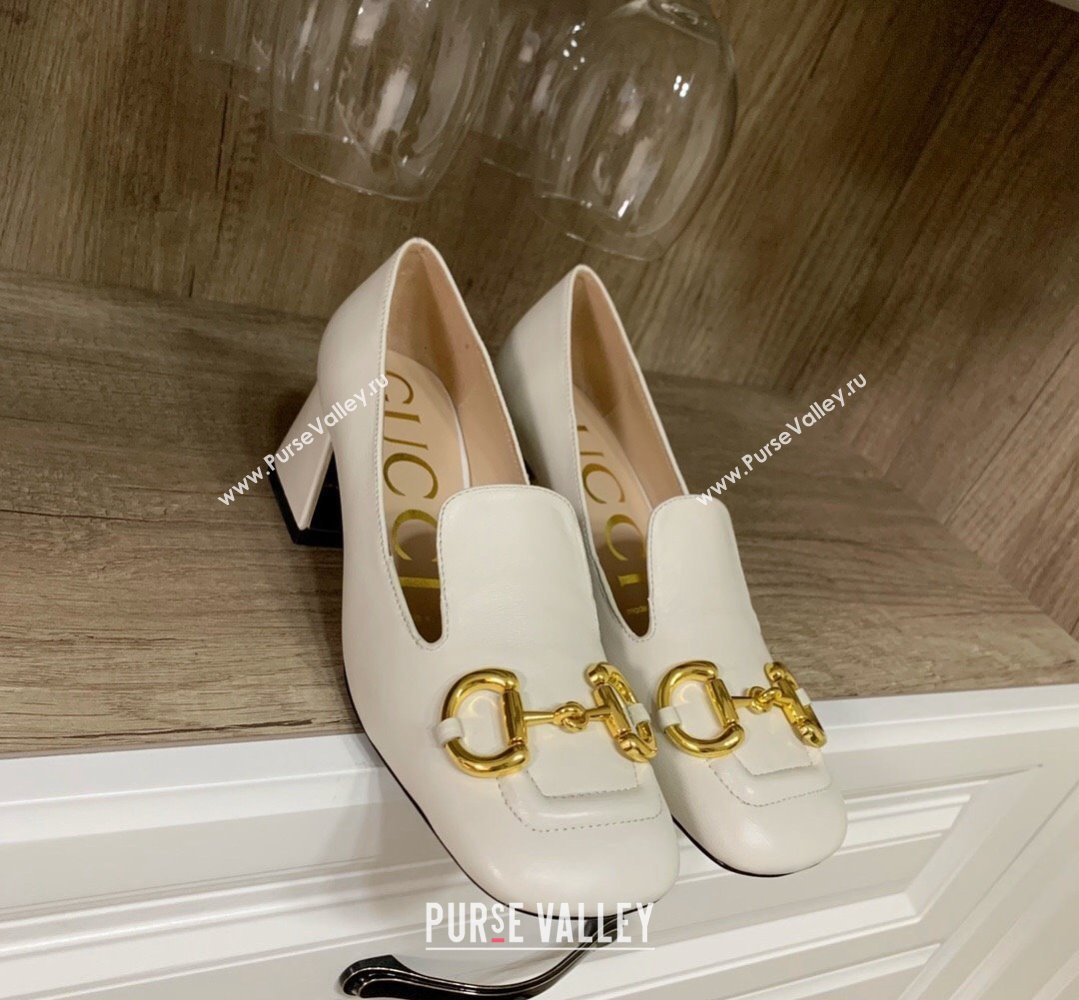 Gucci Heel 5.5cm Pumps with Horsebit in leather White (modeng-24032632)