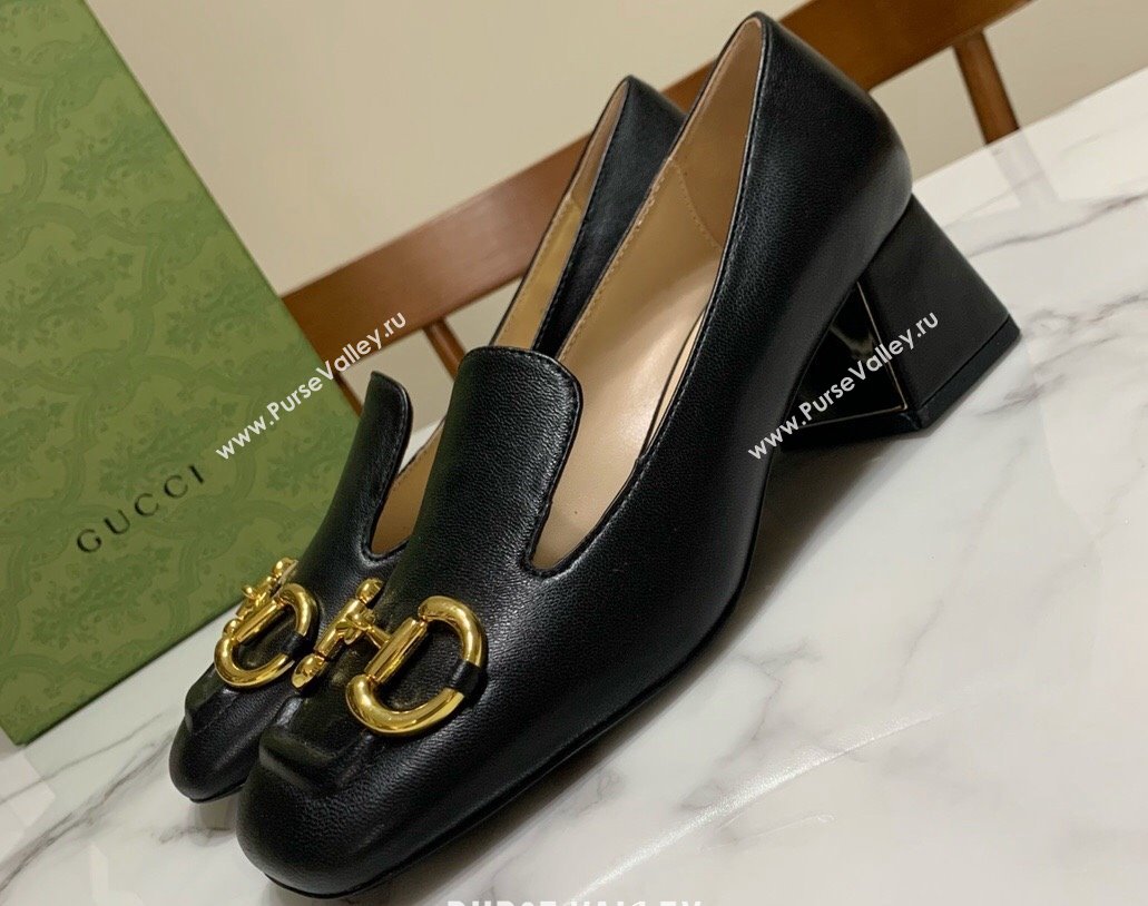 Gucci Heel 5.5cm Pumps with Horsebit in leather Black (modeng-24032631)