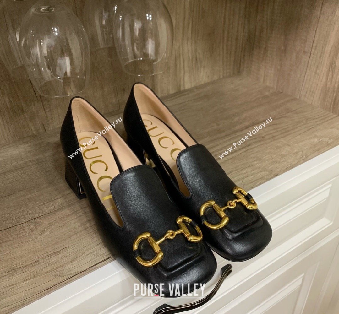 Gucci Heel 5.5cm Pumps with Horsebit in leather Black (modeng-24032631)