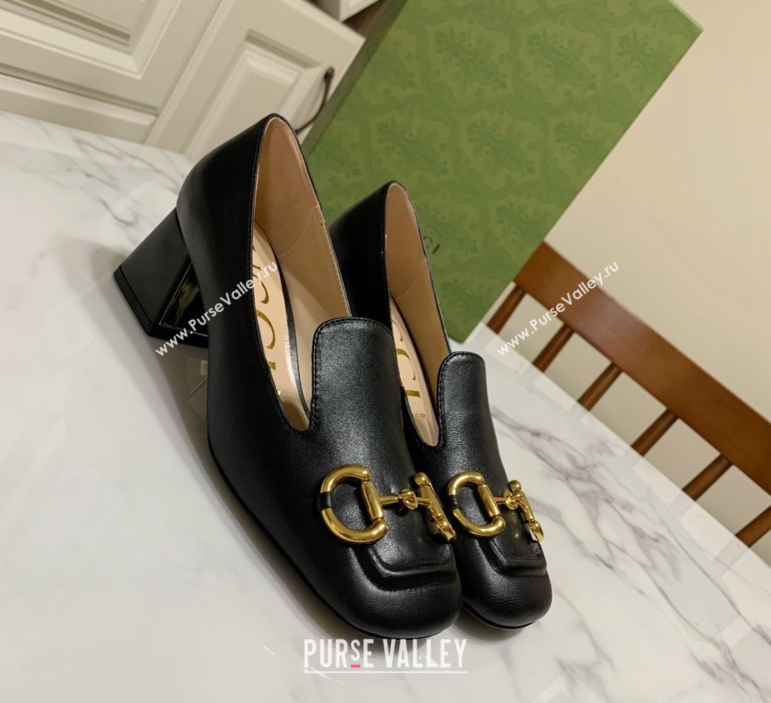 Gucci Heel 5.5cm Pumps with Horsebit in leather Black (modeng-24032631)