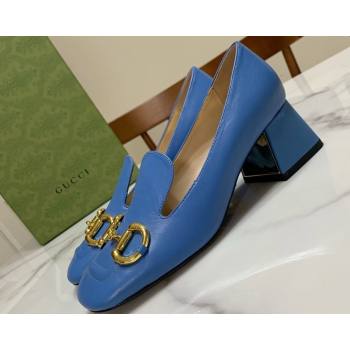 Gucci Heel 5.5cm Pumps with Horsebit in leather Blue (modeng-24032635)