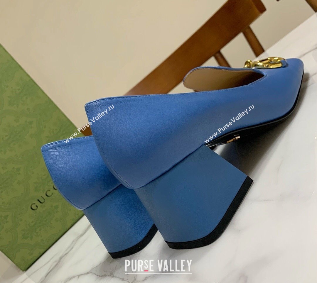 Gucci Heel 5.5cm Pumps with Horsebit in leather Blue (modeng-24032635)