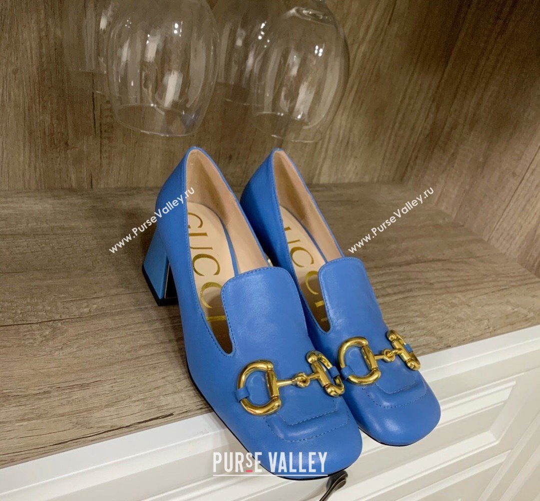 Gucci Heel 5.5cm Pumps with Horsebit in leather Blue (modeng-24032635)