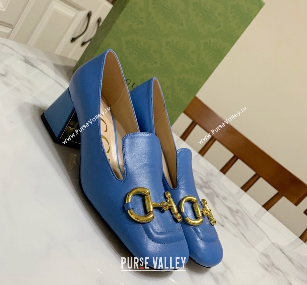 Gucci Heel 5.5cm Pumps with Horsebit in leather Blue (modeng-24032635)