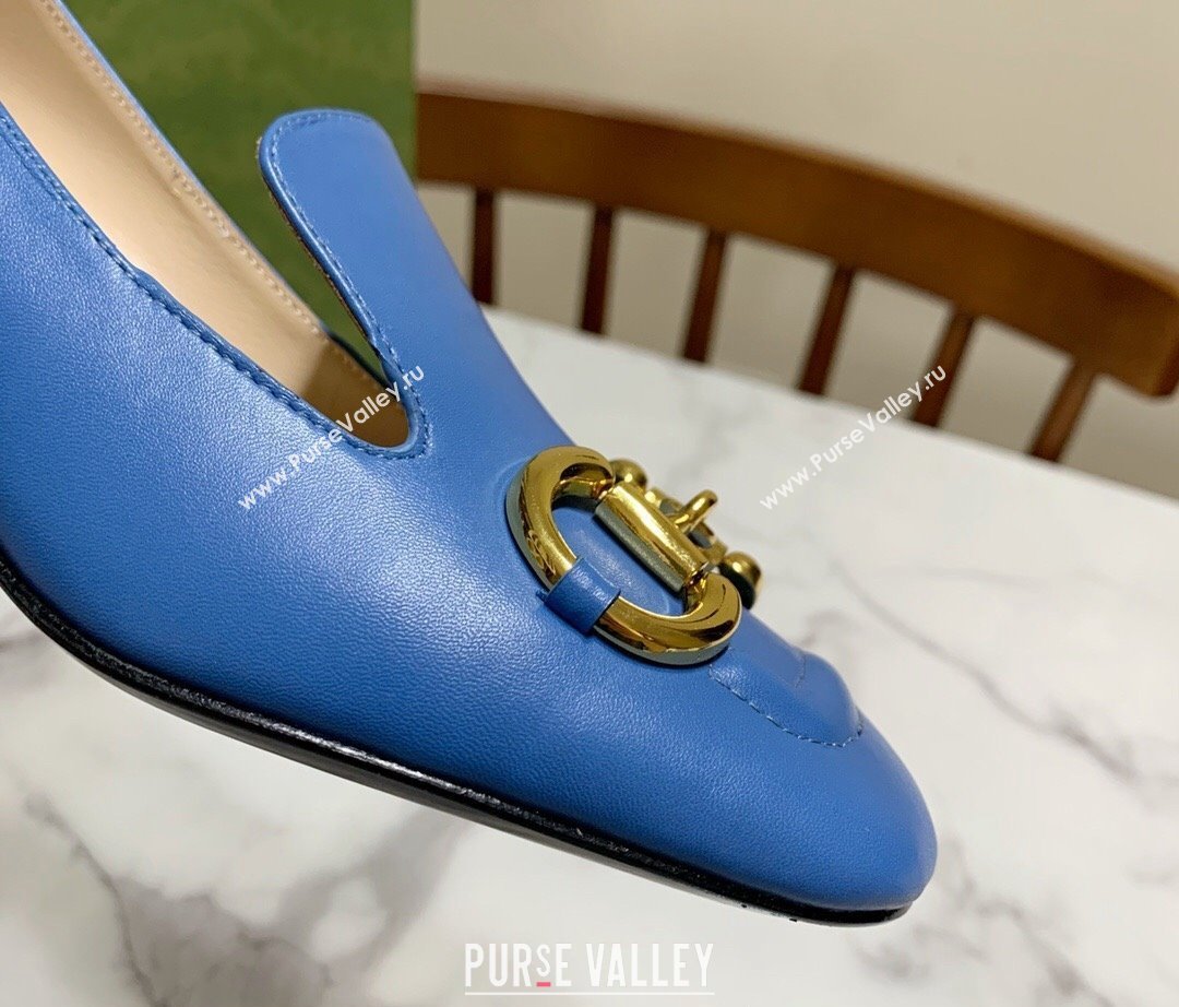 Gucci Heel 5.5cm Pumps with Horsebit in leather Blue (modeng-24032635)